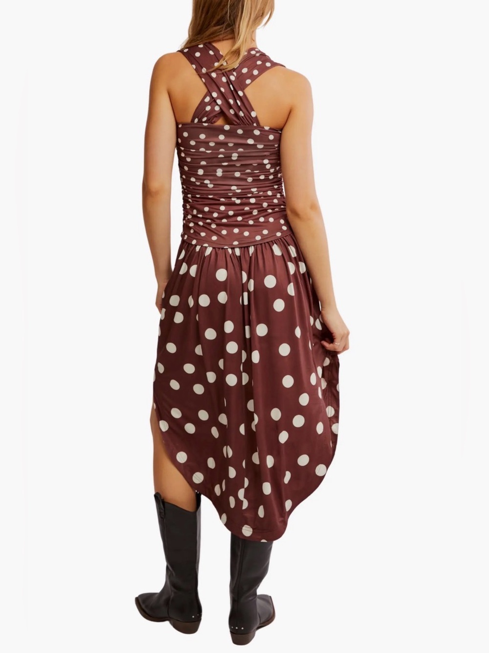 Free People Chocolate Brown Polka Dot Midi Dress - Picture 2 of 3